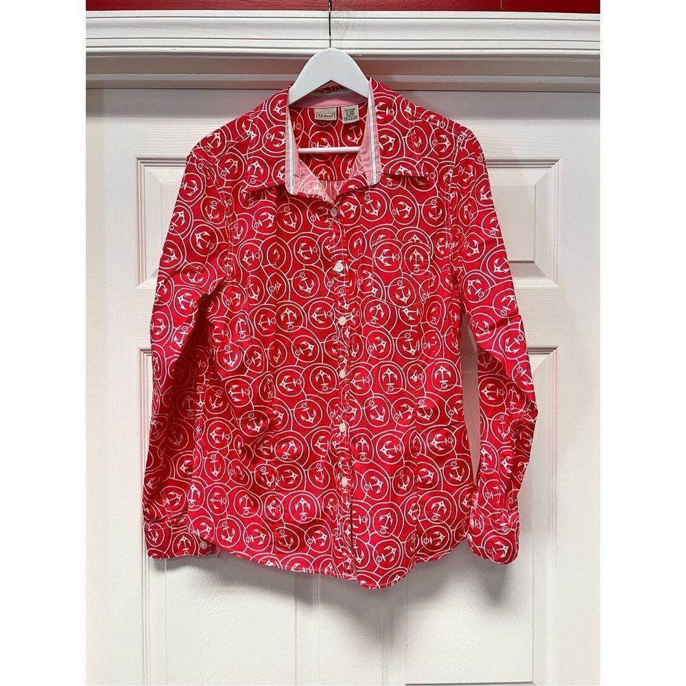 L.L. Bean Pink Anchor Stretch Button Down Shirt sz XL